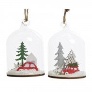 1 Petite Suspension Cloche � Neige Voiture (6 cm) - Verre/Bois
