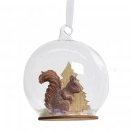 1 Suspension Boule � Neige Ecureuil (8 cm) - Verre/Bois