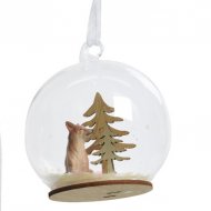 1 Suspension Boule � Neige Renard (8 cm) - Verre/Bois