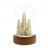 Petite Cloche Lumineuse Renne et Sapins (9 cm) - Verre/bois