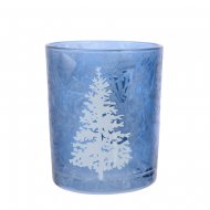 Photophore Verre Glac� Sapin - Bleu Nuit