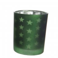 Photophore Verre Sabl� Etoiles - Vert Sapin