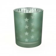 Photophore Verre Sabl� Etoiles - Gris Vert