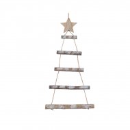 Petit Sapin Mural Branches et Etoile (45 cm) - Bois/Corde