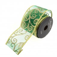 Ruban Large Vert Arabesques Or  N�3 (2,70 m - 6,3 cm)