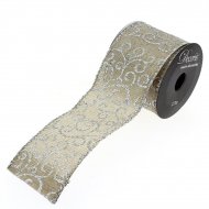 Ruban Large Beige Arabesques Argent N�4 (2,70 m - 6,3 cm)