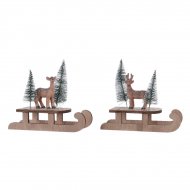 1 Luge Renne/Biche et Sapins (14 cm) - Bois/Plastique