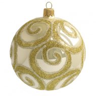 Boule No�l Beige Arabesques Or (10 cm) - Verre