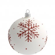 Boule No�l Blanc Flocon Rouge (10 cm) - Verre