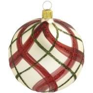 Boule No�l Beige Maillage Rouge/Vert (8 cm) - Verre