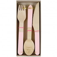 Set 24 Couverts en Bois Rose Pastel