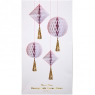 4 Suspensions Honeycomb Pompon Or (25 et 30 cm)