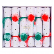 6 Crackers Pompons Rouge/Vert (19 cm)