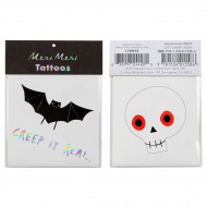 2 Tatouages Halloween - Chauve Souris et Squelette
