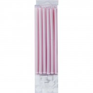 Lot de 12 longues bougies Rose nacr� avec supports