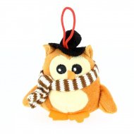 Suspension Peluche Hiboux Roux Chapeau noir (10 cm)
