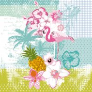 20 Serviettes Flamant Rose Exotic