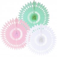 3 �ventails Pastel Rose/Vert/Blanc (40 cm)