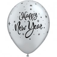 Lot de 25 Ballons Happy New Year Noirs et Argent�s