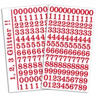 204 Stickers Chiffres Glitter Rouge