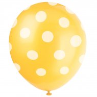 6 Ballons à Pois Jaune/Blanc