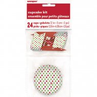 Kit 24 Caissettes et D�co � Cupcakes � pois Rouge/Vert