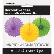 3 Mini Eventails Déco Violet/Jaune/Vert