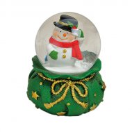 Boule � Neige Sac Vert Bonhomme de Neige (6 x 4,5 cm)