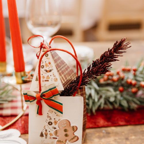 8 Boîtes Cadeaux Noël Gourmand Tartan avec Ruban Satin Bordeaux - Annikids
