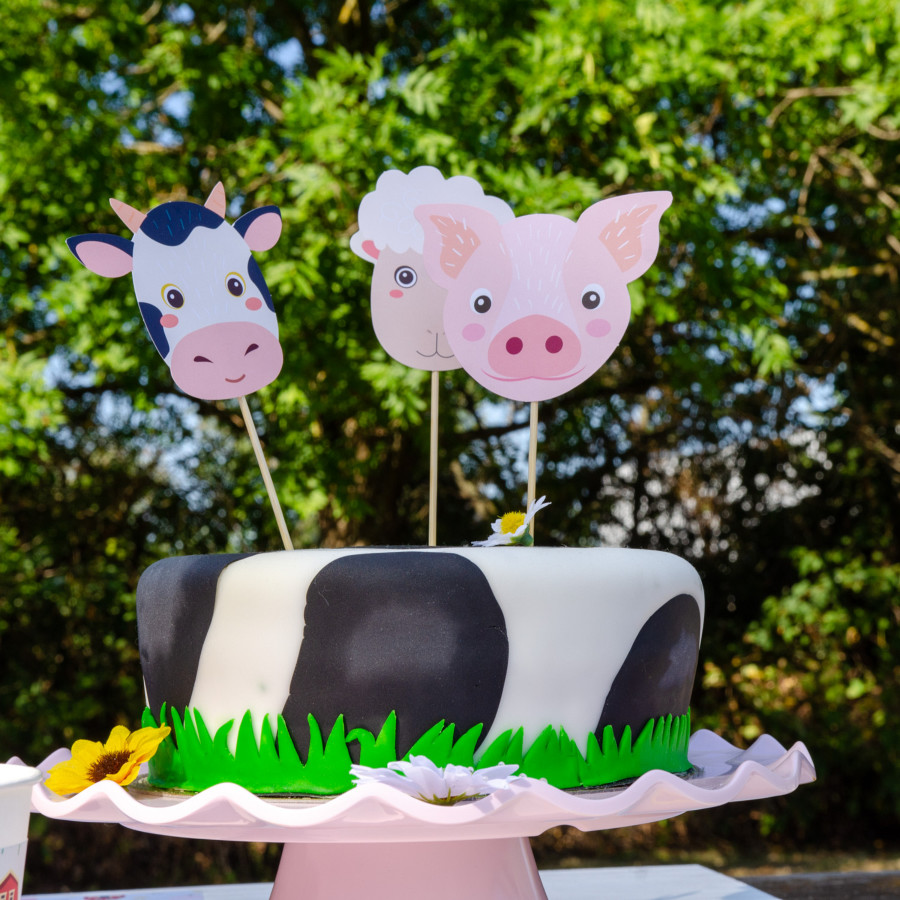 MEZHEN Animal Decoration Gateau Vache Cake Topper Cour de Ferme pour Rural  Anniversaire Gâteau Décorations Fête Fournitures