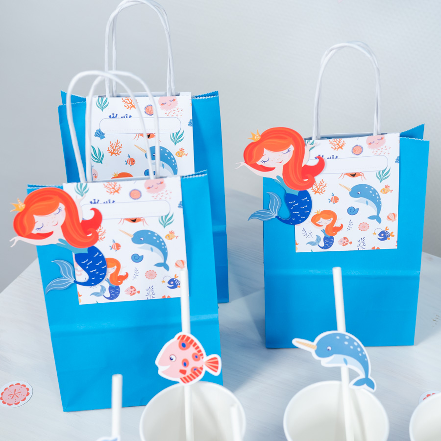 6 Sacs Cadeaux Sirène Corail - Recyclable pour l'anniversaire de votre  enfant - Annikids
