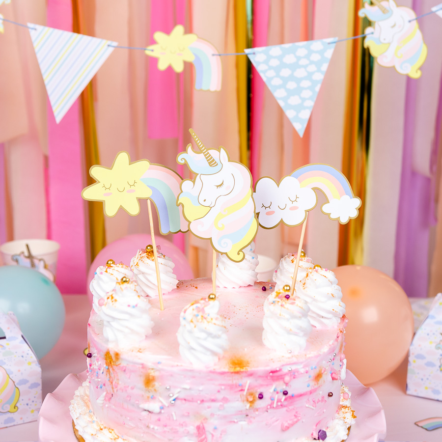 3 Cake Toppers licorne Joyeux Anniversaire