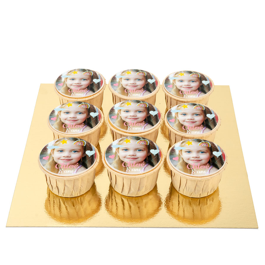 9 Cupcakes Photo personnalisables - Pépites de chocolat
