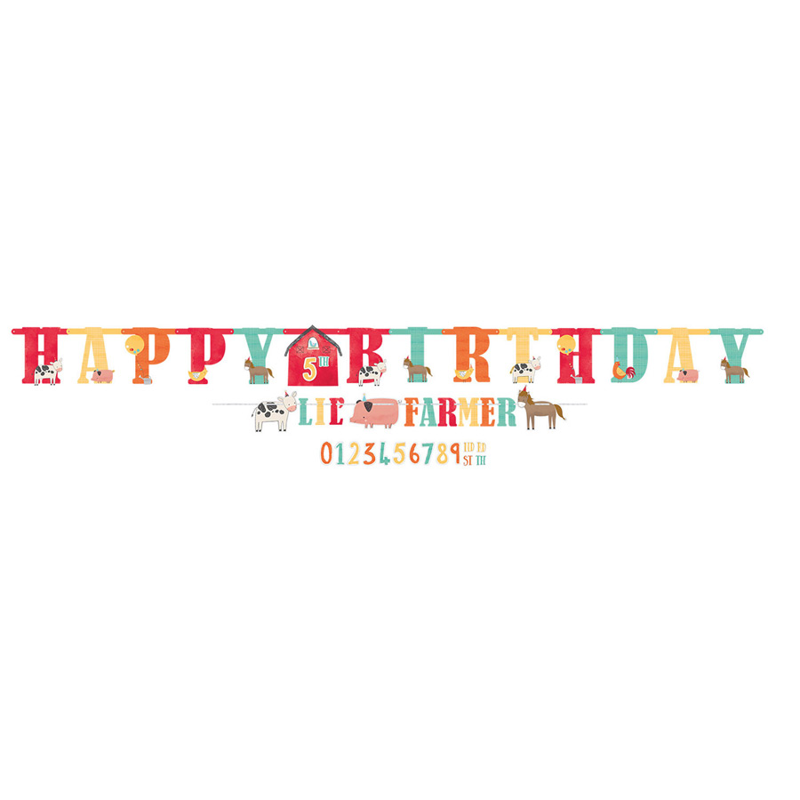 Double Guirlande Happy Birthday Ferme en Folie - Age Personnalisable