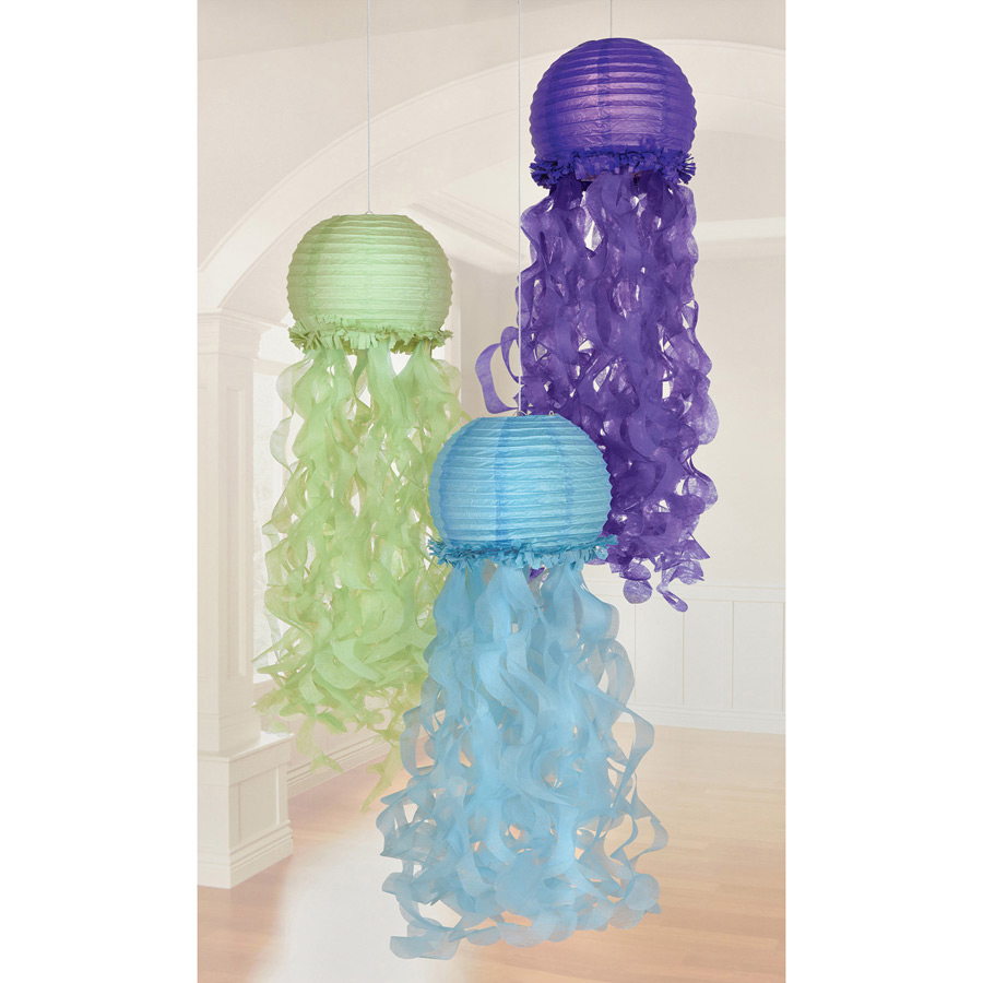 3 Lanternes Méduses (88 cm) Bleu/Vert/Violet