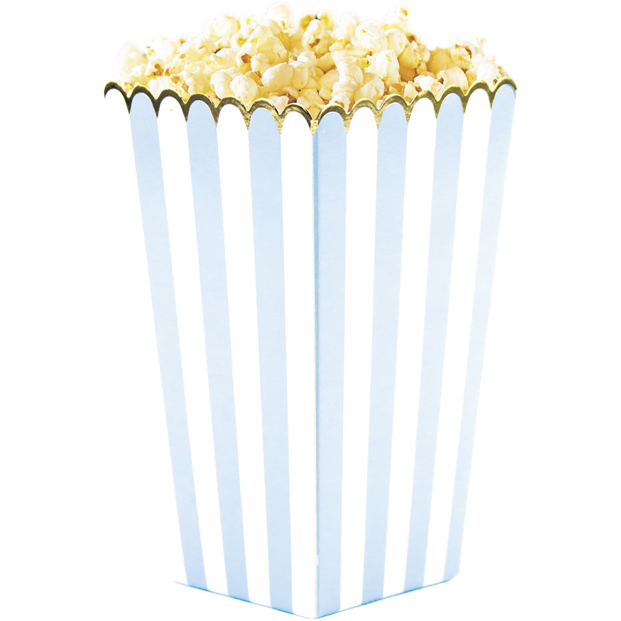 8 Boîtes à Popcorn Bleu Pastel/Blanc/Or pour l'anniversaire de votre enfant  - Annikids