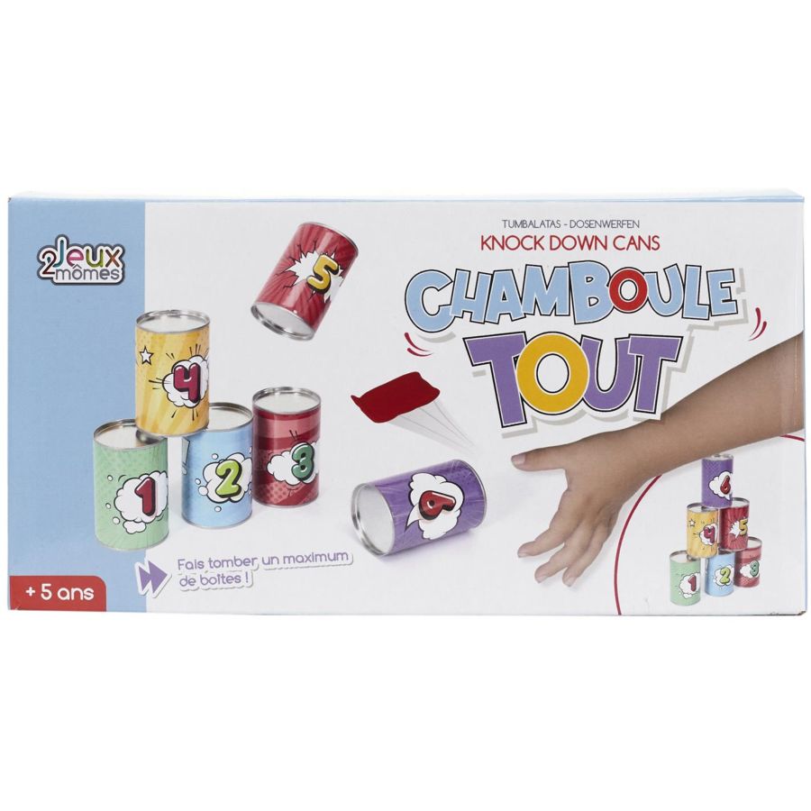 Relaxdays Chamboule-tout pour enfants, intérieur et extérieur, 10 boites de  conserve et 3 sacs à lancer, multicolore