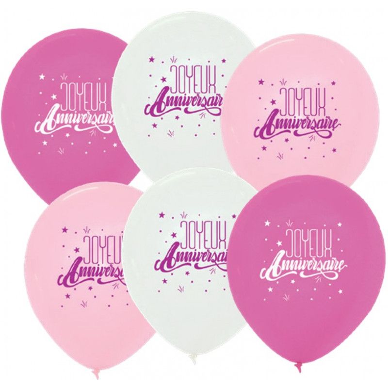 6 Ballons Joyeux Anniversaire - Rose