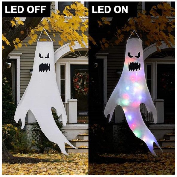 2 Fantômes Lumineux Halloween – LED 3 Modes, Bras Réglables – Pour Décorer Maison, Jardin, Fenêtre – Effet Effrayant