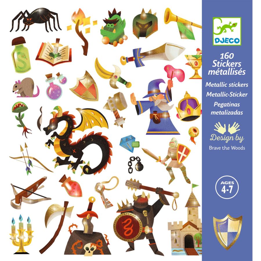 160 Stickers Métallisés Médiéval