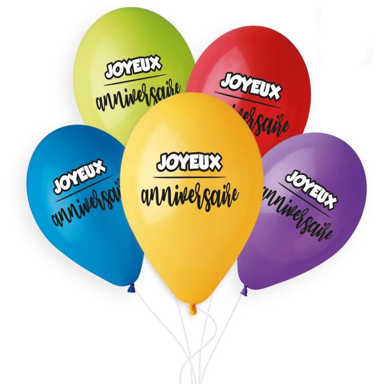 5 Ballons Joyeux Anniversaire Multicolore Ø33cm
