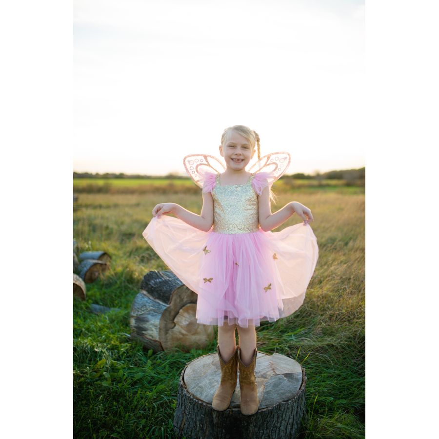 Costume De Fée/Papillon Pour Fille | Avec Ailes, Couronne, Baguette Magique & Oreilles | Cadeau Anniversaire, Carnaval, Halloween