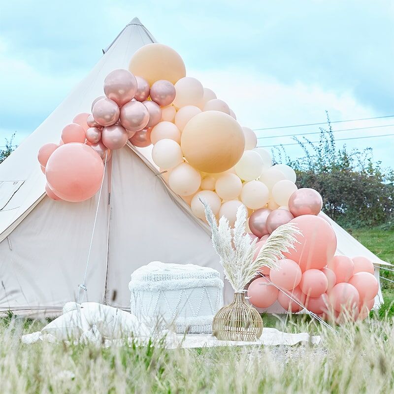 Kit Arche Luxe de 200 Ballons - Rose Gold, Pêche, Nude et Corail