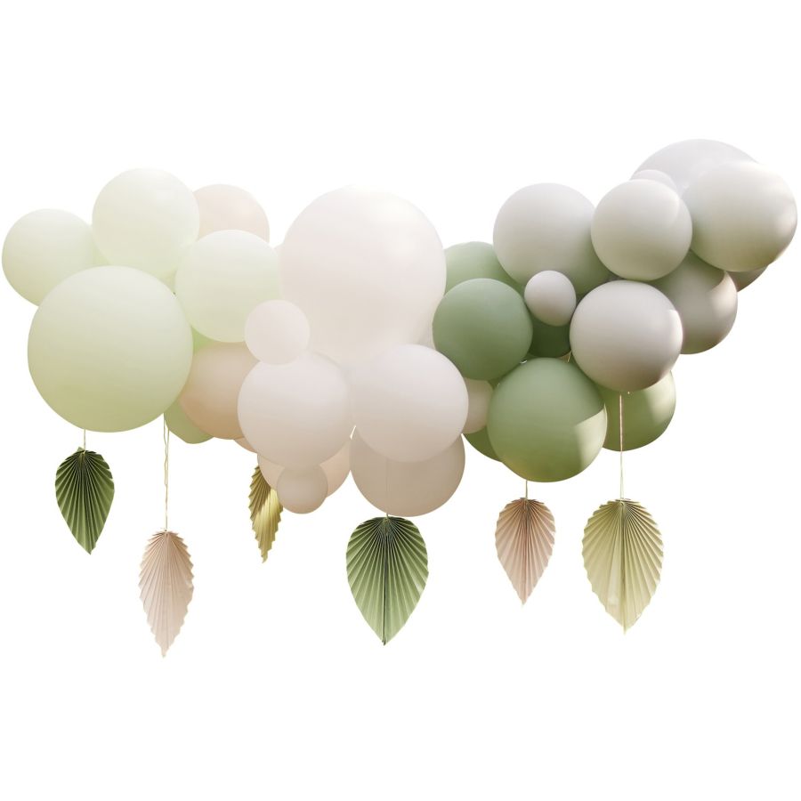 Guirlande de 40 Ballons et Feuilles de Palmier - Sauge & Crème pour  l'anniversaire de votre enfant - Annikids