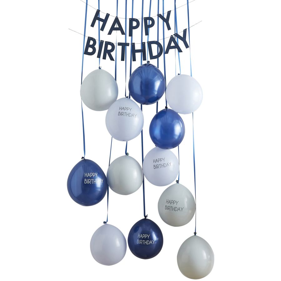 Ballons Happy Birthday Bleu Marine et Or