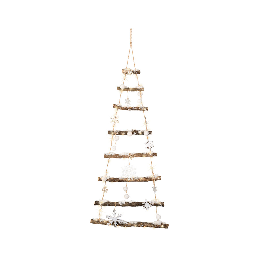 Sapin Mural Branches enneigées (100 cm) LED - Bois et Corde