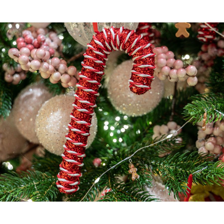 30 Cannes De Noël En Plastique Rouge Et Blanc - 12,5 Cm, Avec Cordon Doré, Pour Décorer Le Sapin