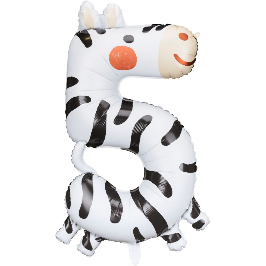 Ballon Aluminium Hélium Animaux Chiffre 5 - Zèbre