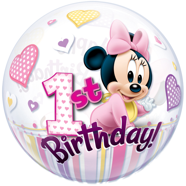 Bubble ballon à plat Minnie 1 an pour l'anniversaire de votre enfant -  Annikids