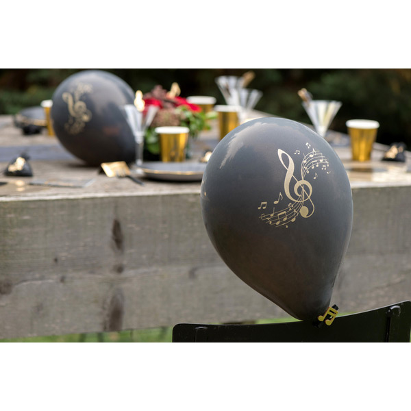 8 Ballons Musique Or Noir - Déco Anniversaire - Annikids